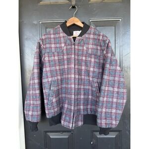 Saddle King Western Mens Vintage Bomber Chore Coat Jacket Plaid Reg Medium